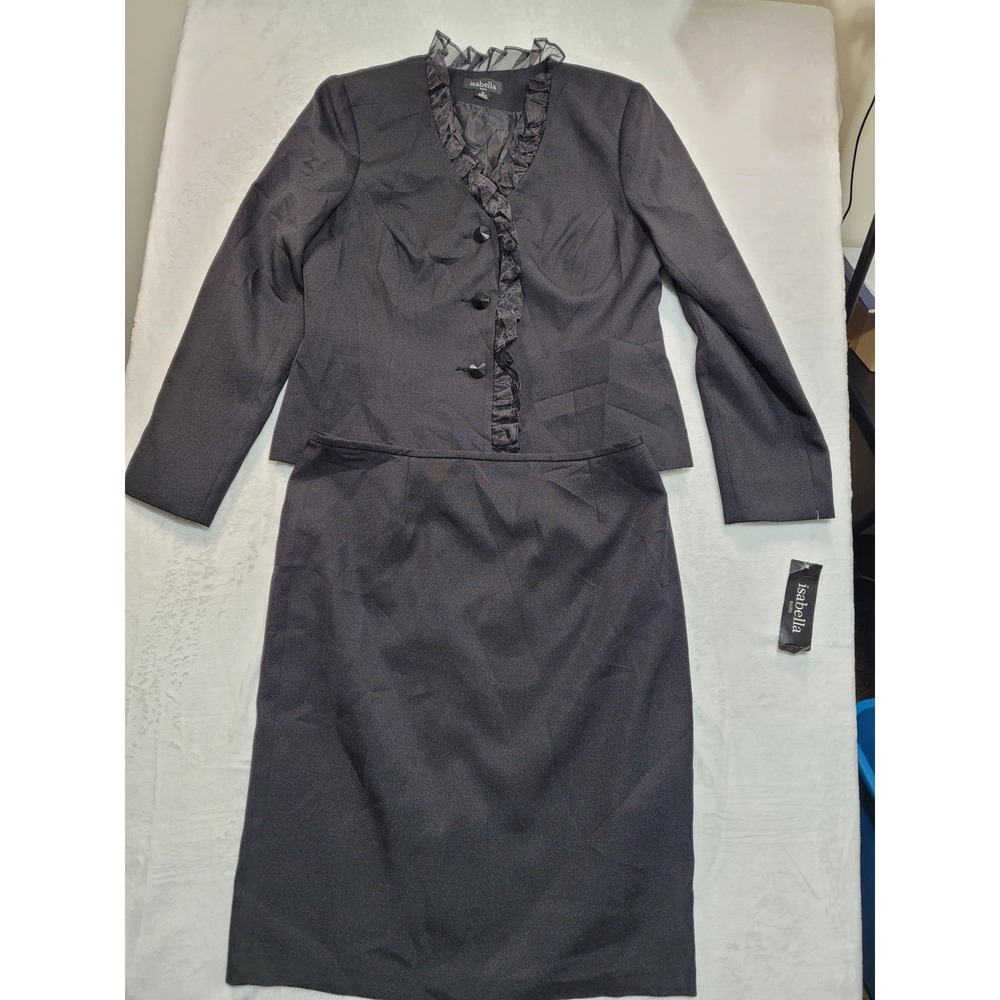 NWT Isabella Suits Skirt Suit Women Size 12‎ Black Ruffle Trim Professional Set